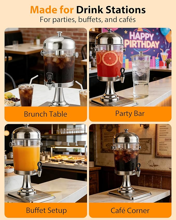 Beverage Dispenser with Stand,2 Gallon Drink Dispenser for Parties,Events,Buffet &Self-Serve,Dual Ice Tube Core Fruit Infuser,Leakproof Spigot,Clear PC Container,Stainless Steel Lid&Base - Image 7