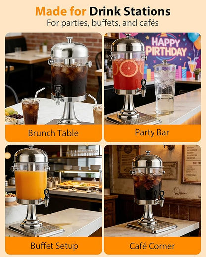 Beverage Dispenser with Stand,2 Gallon Drink Dispenser for Parties,Events,Buffet &Self-Serve,Dual Ice Tube Core Fruit Infuser,Leakproof Spigot,Clear PC Container,Stainless Steel Lid&Base - Image 7