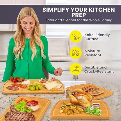 Glue-Free Surface™ 2XL Extra Large Bamboo Cutting Board Set of 4 – Small, Medium, XL, and Oversized Sizes from Chopping Vegetables to Carving Meat & Turkey for Large Family Meal Prep and Gatherings - Image 3