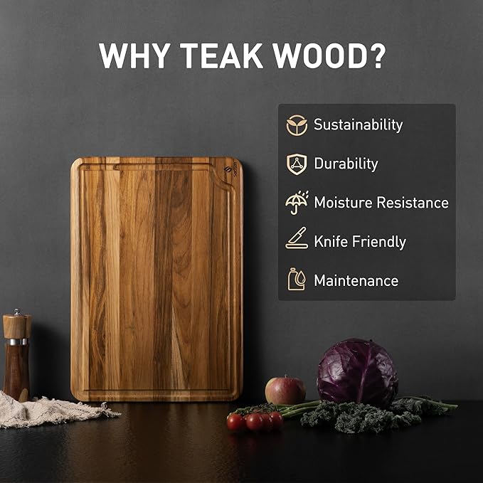Teak Wood Cutting Board 17inch Wooden Chopping Board Bamboo High-end Mother Gifts Best Mama Mommy Christmas Xmas Birthday Law Step Stepmom Stepmother Have Everything Good Unique Present XL - Image 2