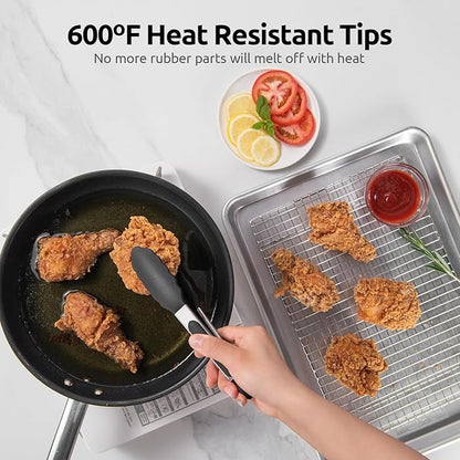 600ºF Heat Resistant Kitchen Tong: U-Taste 7 inch Silicone Cooking Tong with Firm Sealed Non Stick Rubber Tips & Silicon Coated 18/8 Stainless Steel Handle & Smooth Locking for Serving Salad (Black) - Image 3