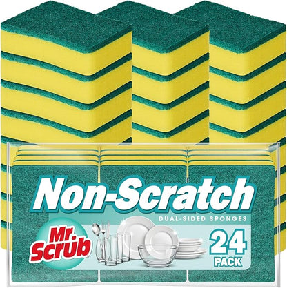 Mr. Scrub Sponges Kitchen Scrub Dish Sponge Scouring Pad, 24 Pack Cleaning Brush Scrubber Supplies for Soap, Dishwashing Dinnerware Sets Pan Pot Towels Cloth Rags Holder Glass Dishwasher Sink Bathroom