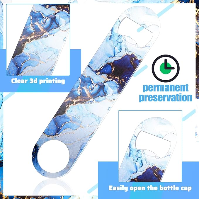 4 Pcs Flat Bottle Opener Heavy Duty Stainless Steel Bottle Opener Beer Flask Tools ​for Kitchen Bar Restaurant, 7 Inches(Marble Print) - Image 3