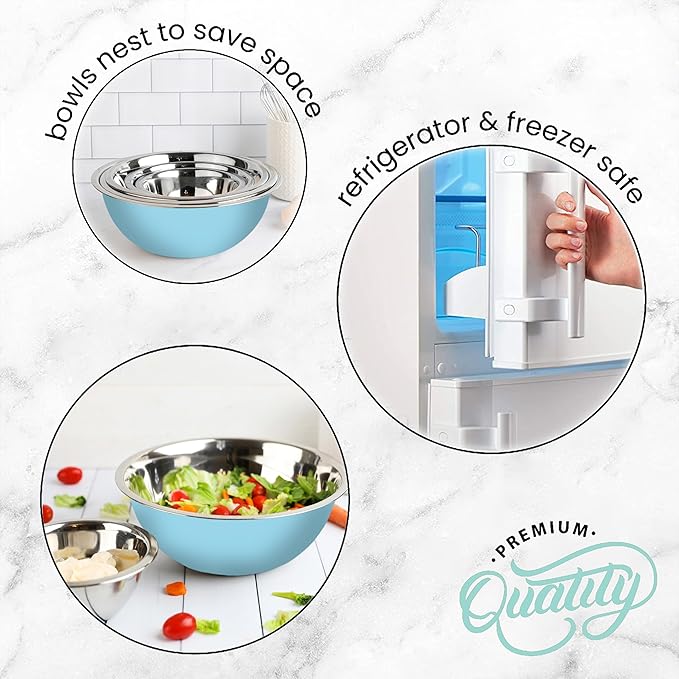 WHYSKO Meal Prep Stainless Steel Mixing Bowls Set, Home, Refrigerator, and Kitchen Food Storage Organizers | Ecofriendly, Reusable, Heavy Duty (Light Blue) - Image 8