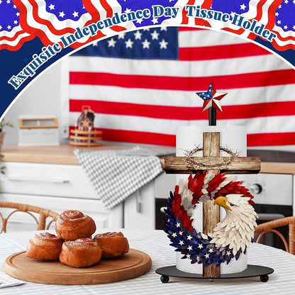 Thyle 4th of July Patriotic Paper Towel Holder, Red White Blue Eagle Cross Kitchen Decor 250th Anniversary Star Design, Metal Countertop Stand for Bathroom Memorial Day Independence Day Home Decor