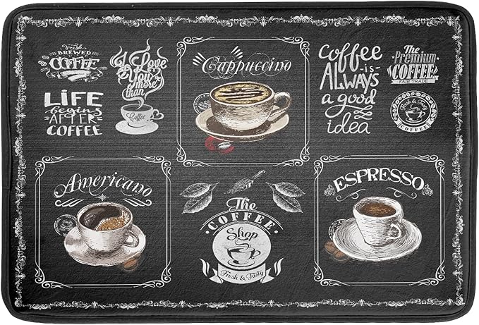 Giwawa Coffee Bean Maker Dish Drying Mat for Countertops, 18x24 inch Absorbent Microfiber Espresso Cup Spill Mats Black Machine Drainer Mat Dish Drainer Rack Mat Protector Kitchen Accessories Bar