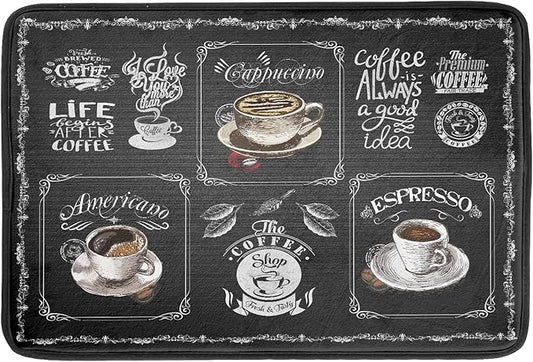 Giwawa Coffee Bean Maker Dish Drying Mat for Countertops, 18x24 inch Absorbent Microfiber Espresso Cup Spill Mats Black Machine Drainer Mat Dish Drainer Rack Mat Protector Kitchen Accessories Bar
