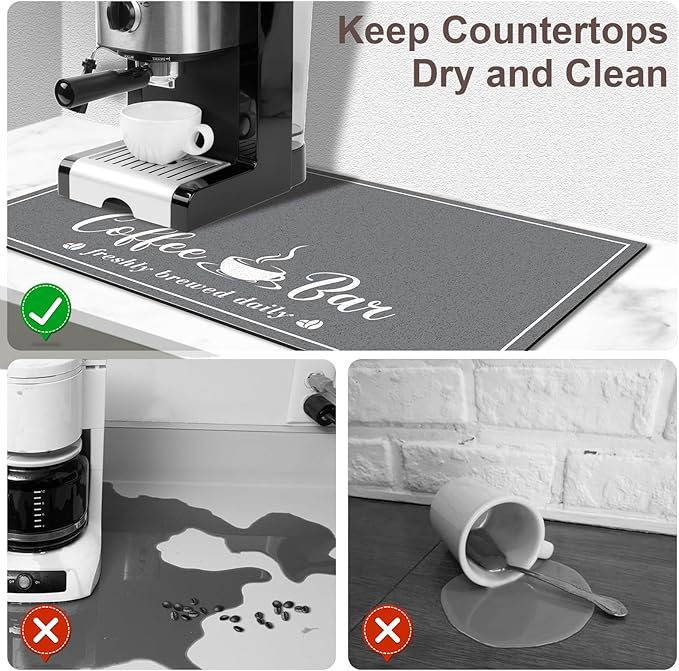 CooRug Absorbent Coffee Mat, Fashion Dish Drying Mat for Kitchen Counter Coffee Bar Accessories Espresso Machine Dish Rack 16" x 24" Dark Grey - Image 4