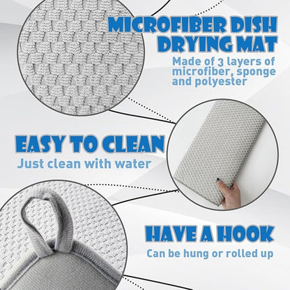 2 Pack Microfiber Dish Drying Mat,24 x 17 inch Super Absorbent Drying Pad,Large Size Dish Drying Mat for Countertops,Sinks,Draining Racks,Gray - Image 3