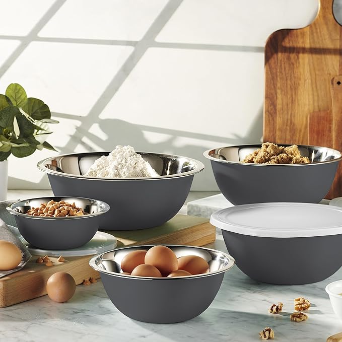 WHYSKO Stainless Steel Mixing Bowl Set, 10 Piece Stainless Steel Mixing Bowls with Lids Set for Food Prep Storage and Serving, Dishwasher Safe for Kitchen Baking Cooking, Grey - Image 2
