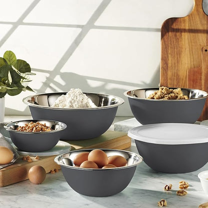 WHYSKO Stainless Steel Mixing Bowl Set, 10 Piece Stainless Steel Mixing Bowls with Lids Set for Food Prep Storage and Serving, Dishwasher Safe for Kitchen Baking Cooking, Grey - Image 2