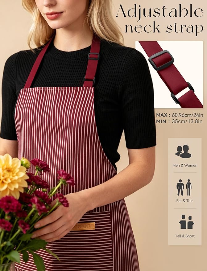 2 Pack Kitchen Cooking Aprons, Soft Aprons for Women Men with 2 Pockets Chef Apron with Adjustable Neck Strap and Long Tie - Image 5