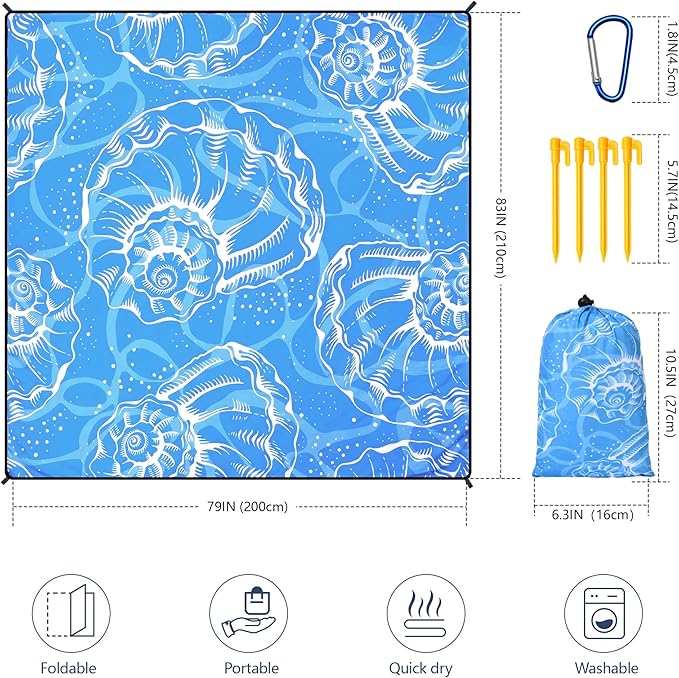 WIWIGO Beach Blanket Waterproof Sandproof Beach Mat 79" X 83"/10'x9'for 2-8 Adults Quick Drying Outdoor Picnic Mat Beach Accessories for Travel, Camping, Hiking - Image 2
