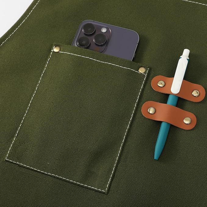 AFUN Chef Aprons for Men Women with Oversized Pockets, 16-Ounce Cotton Canvas Cross Back Heavy Duty Work Apron (Army Green) - Image 6