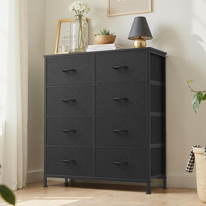 Sweetcrispy Dresser, Dresser for Bedroom Drawer Organizer Storage Drawers, Fabric Storage Tower with 8 Drawers, Chest of Drawers with Steel Frame, Wood Top for Living Room, Closet,Ink