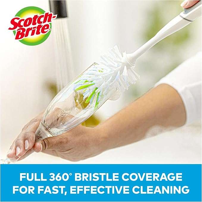 Scotch-Brite Glass and Water Bottle Brush, Long-Lasting,Safe on Glassware,Shaker Bottles,Food Processors & More,Non-Slip Handle, Durable,Reusable,Clean in Top Rack of Your Dishwasher (Pack of 6) - Image 3