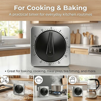 Searon Kitchen Timers for Cooking, Mechanical Wind Up Timer with Loud Ring, Magnetic Back, No Battery Needed, Stainless Steel Countdown Timer for Cooking and Baking - Image 7