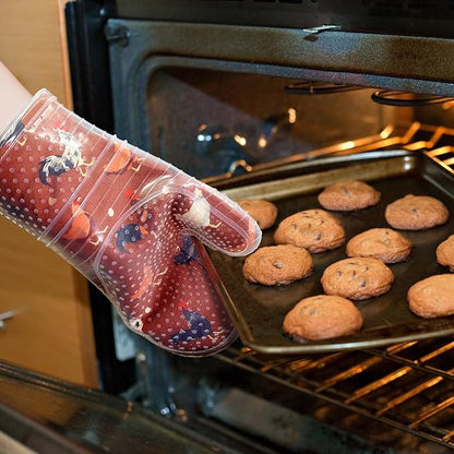 Oven Mitts Set of 2 with Transparent Clear Silicone Shell and Nice Shell Flower Cotton Lining, Heat Resistant to 500 F Kitchen Oven Gloves Pot Holder for Cooking (Rooster, Oven Mitts) - Image 3