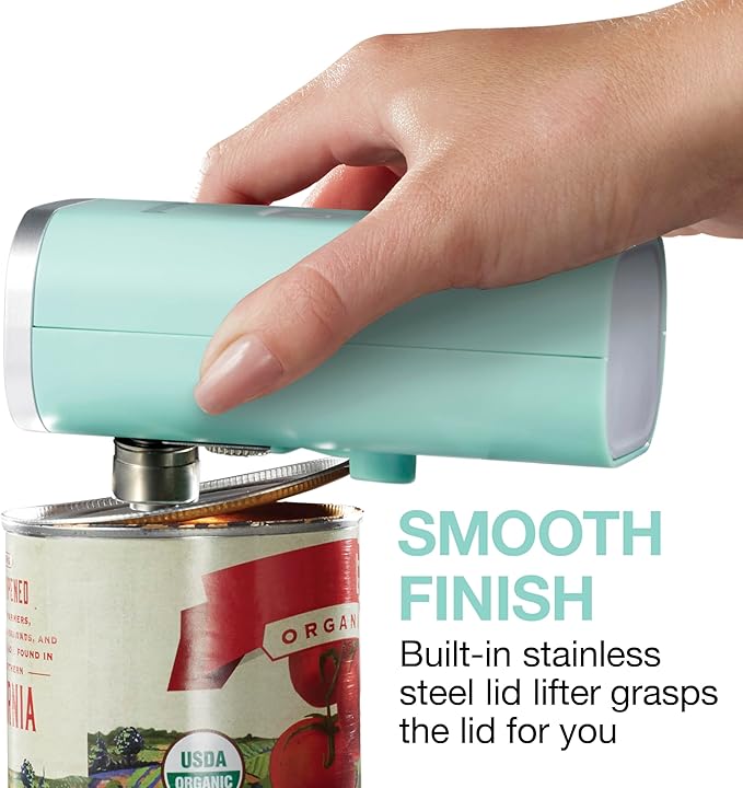 Proctor Silex Automatic Electric Can Opener, Hands Free Cordless Operation & USB Rechargeable, Self-Aligning, Cut Smooth Touch Lid Edges, Compact and Easy to Store, Mint - Image 6