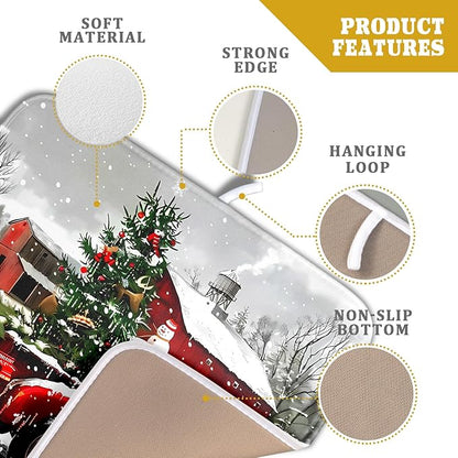 Christmas Red Truck Dish Drying Mat for Kitchen Counter 16x18 Inch Xmas Tree Snowman Dog Winter Print Absorbent Reversible Microfiber Drying Mats Kitchen Countertop Protector Dishes Drainer Rack Pad - Image 4