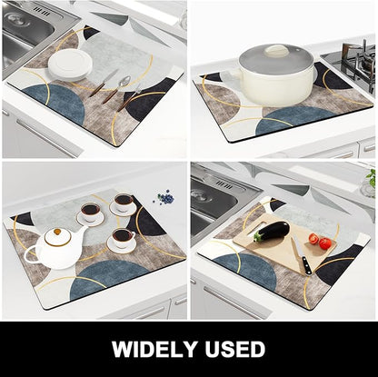Rnivvi Dish Drying Mat for Kitchen Counter, 16 x 18" Cute Boho Theme Absorbent Heat Resistant Drying Pad with Non-slip Rubber, Coffee Bar Mats for Coffee Machine Dish Rack, Abstract Art Circle - Image 7