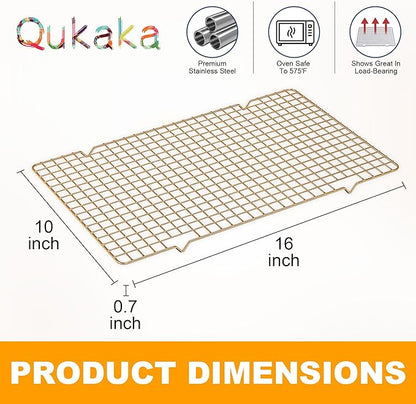 2PCS Cooling Racks for Cooking and Baking - 10" x 16"Heavy Duty Stainless Steel Wire Rack for Baking, Grilling, Roasting - Oven & Dishwasher Safe - Fits Half Sheet Pan（Gold） - Image 6