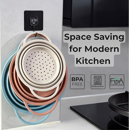 Silicone Colander Set – Collapsible Platinum Silicone Strainer with Stainless Steel Rim, Space-Saving & Heat-Resistant, Dishwasher Safe, BPA-Free by SelectShen™ (3 Pack) - Image 8