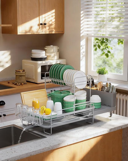 Kitsure Large Dish Drying Rack - Extendable Dish Rack, Multifunctional Dish Rack for Kitchen Counter, Anti-Rust Dish Drainers with Cutlery & Cup Holders 19.2"-26.7" L x 12.9" W x 13.6", Grey - Image 8