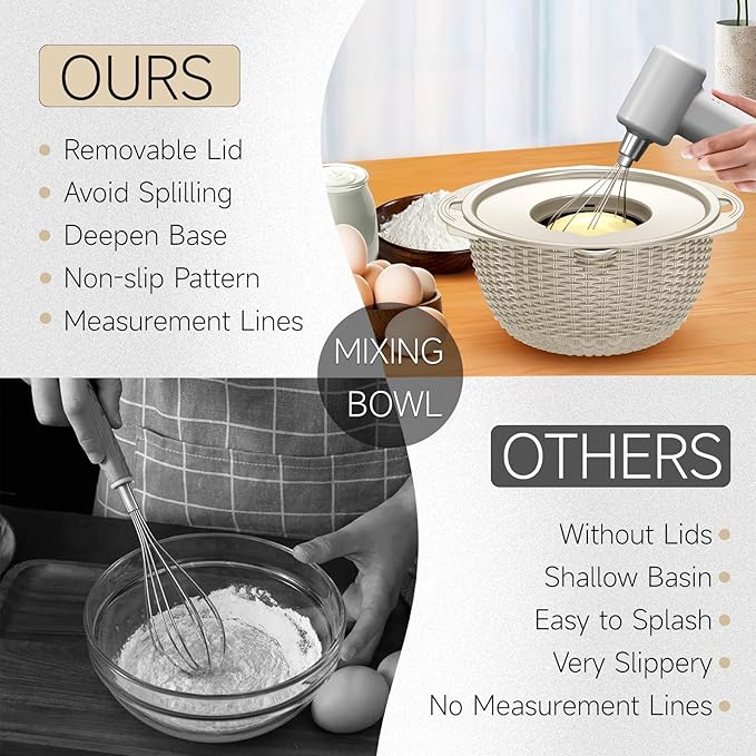 4-1 Colander with Bowl & Spoons Set - Rotatable Colander for kitchen with New Upgraded Graters, Food Strainer(Patented) for Pasta, Fruits, Vegetables, Funny Presents for Women, Beige - Image 5