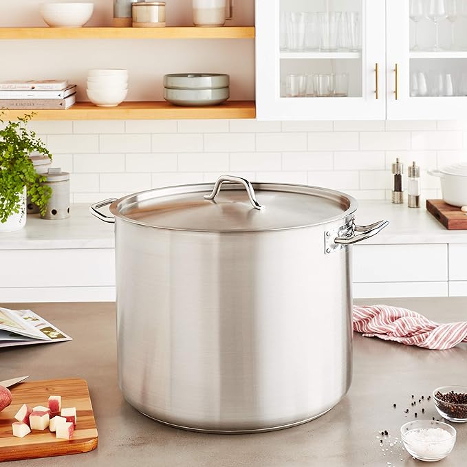 Winco Heavy-Duty Stainless Steel Stock Pot with Cover, 60 Quart - Image 2