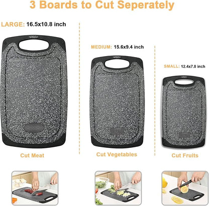 Plastic Cutting Board, 3 Pieces Dishwasher Safe Cutting Boards with Juice Grooves, Easy Grip Handle, Non-Slip, with Grinding Area for Grinding Garlic and Ginger（Dark Grey, XL） - Image 3