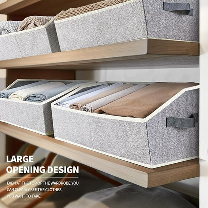 Homsorout Trapezoid Closet Shelf Organizer - Large Baskets for Organizing, Fabric Storage Box for Shelves, Cube Storage Bins for Clothes, Books, Blankets, 3 Pack, Light Gray - Image 3