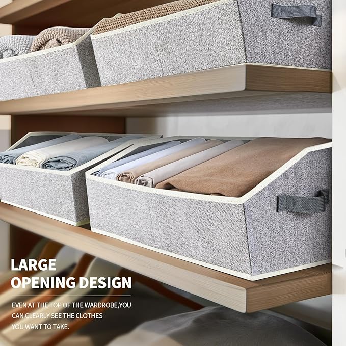 Homsorout Trapezoid Bins for Organization - 8 Pack Storage Cubes, Decorative Fabric Organizer Bins, Large Baskets for Storage, Linen Storage Organizer for Clothes, Books, Home, Light Gray - Image 3