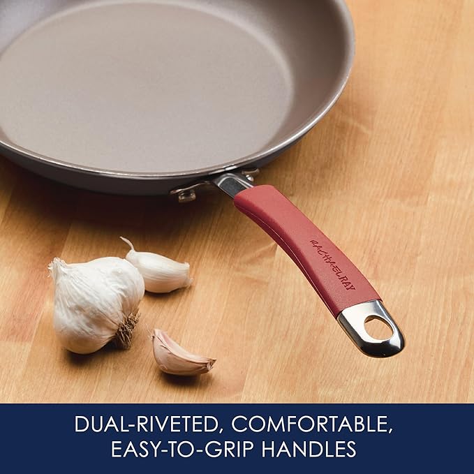 Rachael Ray - 87630 Rachael Ray Cucina Hard Anodized Nonstick Cookware Pots and Pans Set, 12 Piece, Gray with Red Handles - Image 5