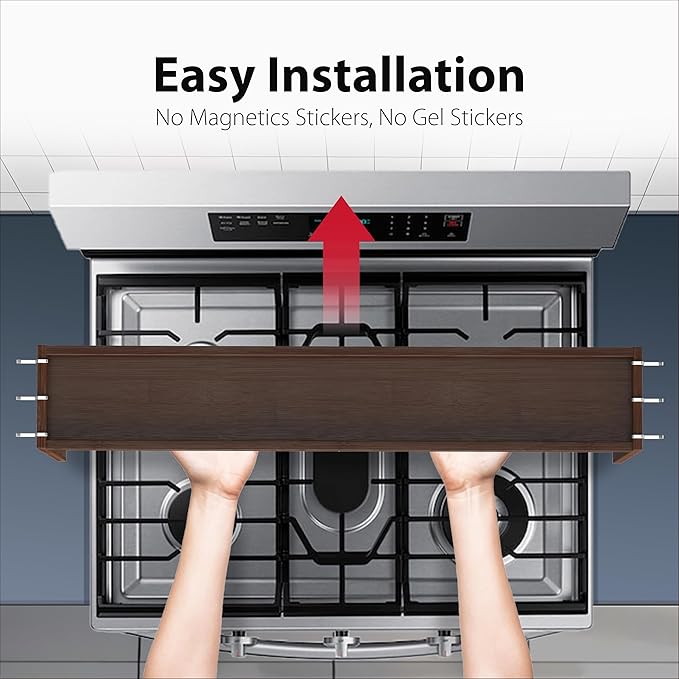 IIIOIIIA Bamboo Over the Stove Spice Rack Organizer Shelf for Kitchen, 31.5" with 6 Hooks, 11.4" Height Extra Storage Countertop, Easy to Assemble, Walnut - Image 4