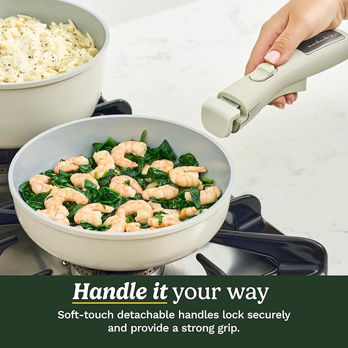 Cuisinart 13-Pc ClickSmart Nonstick Detachable Handle Ceramic Cookware, Pots and Pans Set, Stackable Space-Saving Design, Compatible with All Stovetops, Induction & Oven Safe, PURELYCERAMIC - Image 6