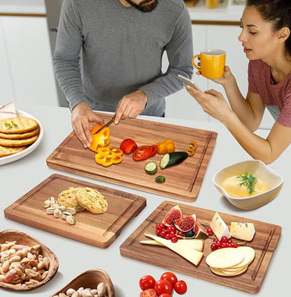 Solid Wooden Cutting Board Set of 3 Acacia Wood Charcuterie Boards Set Hardwood Meat Chopping Board Butcher Blocks Safe Non Toxic Large Cutting Boards for Kitchen Decor Bread Serving Cheese Board - Image 6