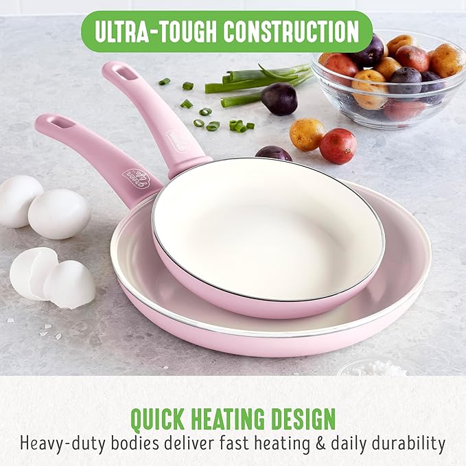 GreenLife Non Stick Fry Pan Set (7" & 10"), Non-Toxic PFAS-Free Ceramic Skillets, Dishwasher & Oven Safe, Egg Omelet Frying Pans, Stay- Cool Handles, Kitchen Home Cooking Essentials, Pink - Image 10