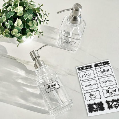 JASAI 2Pack Antique Design Glass Soap Dispenser with Rust Proof 304 Stainless Steel Pump, Refillable Hand Soap Dispenser with 10Pcs Stickers, Premium Soap Dispensers for Kitchen & Bathroom (Clear) - Image 7