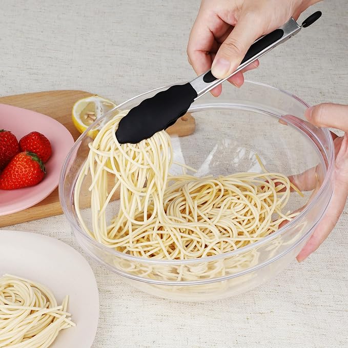 Hotec Mini Silicone Kitchen Tongs for Cooking - 7-Inch Small Serving Tongs with Silicone Tips, Set of 3 (Black) - Image 8