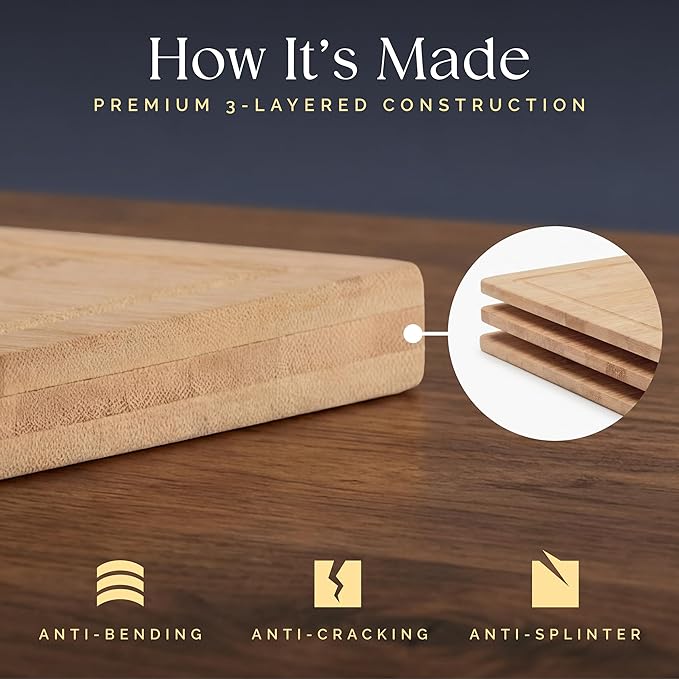 Deer & Oak Premium Extra Large Bamboo Cutting Board - 17.3" x 11.8" x 0.8" Wooden Chopping Board for Meat and Vegetables, Pre-Oiled, Water Resistant, Knife Friendly - Image 7