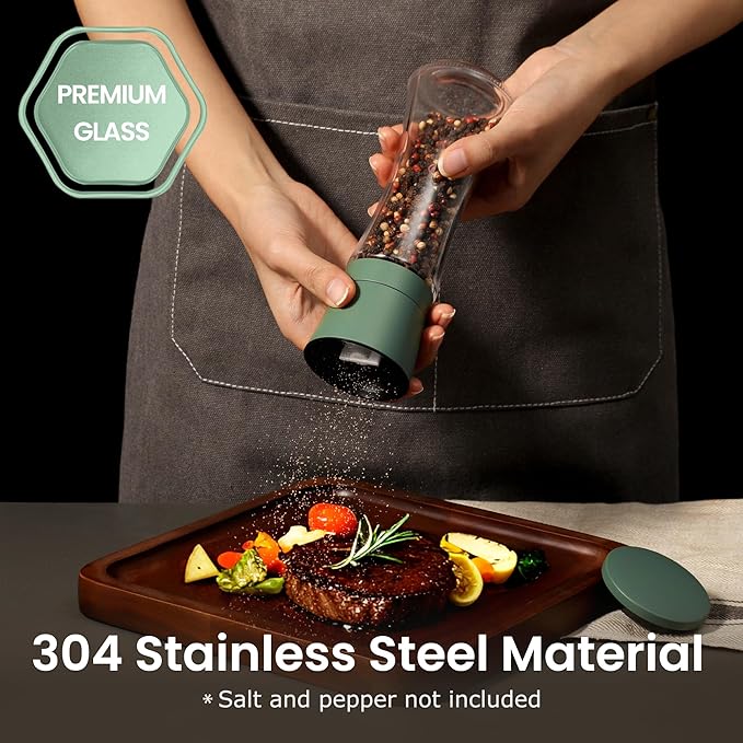 VEVOK CHEF Green Salt and Pepper Grinder Mill Set Stainless Steel Pepper Shaker Adjustable Ceramic Coarseness Salt Grinder Black Pepper Spice Grinder Mill - Image 4