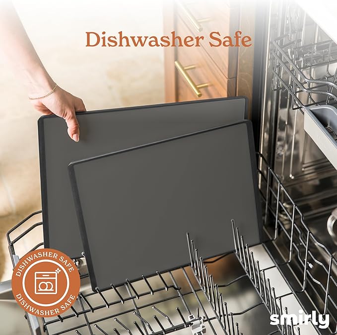 SMIRLY Plastic Cutting Board Set with Holder 3 Pieces, Non-Slip Dishwasher Safe Chopping Boards for Kitchen, Dark Grey - Image 5