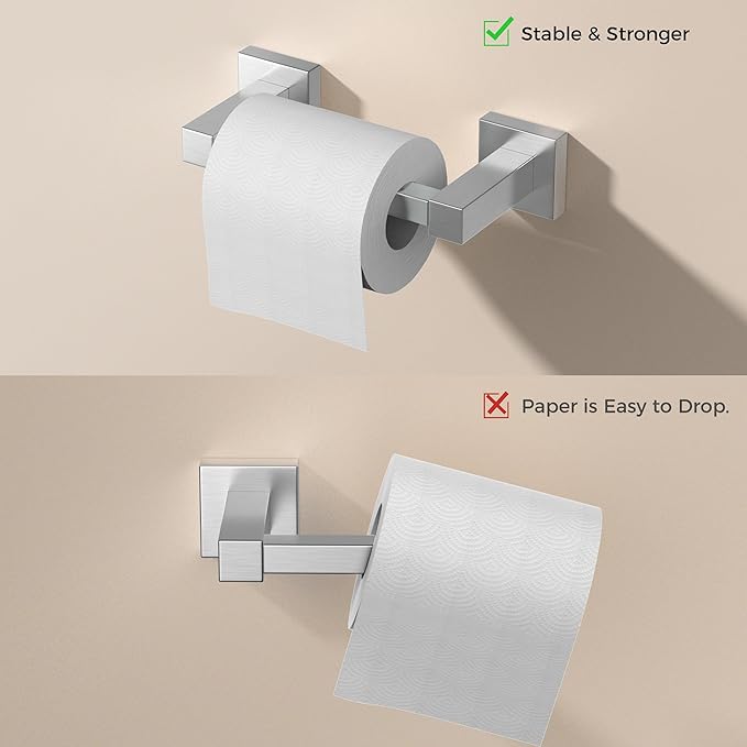 FORIOUS Toilet Paper Holder and Hand Towel Ring Set, SUS 304 Stainless Steel Double Post Pivoting Tissue Roll Holder Wall Mount, Modern Bathroom Hardware Accessories Set, Brushed Nickel