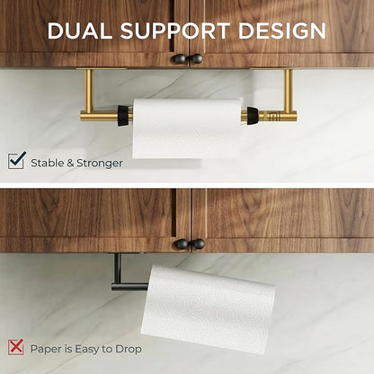 FORIOUS Paper Towel Holder Under Cabinet, Single Hand Operable with Adjustable Damping for Easy Tear, Adhesive or Drill Wall Mount, 304 Commercial Paper Towel Holder for Kitchen Bathroom, Brushed Gold - Image 3