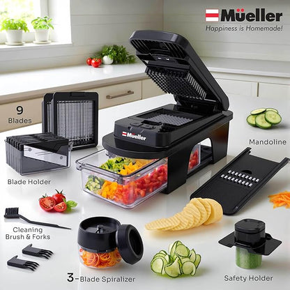 Mueller ULTIMATE 12 Blade Vegetable Chopper, Mandoline Slicer and Spiralizer, Dicer, Grater, Kitchen Essentials & Accessories, Black - Image 6