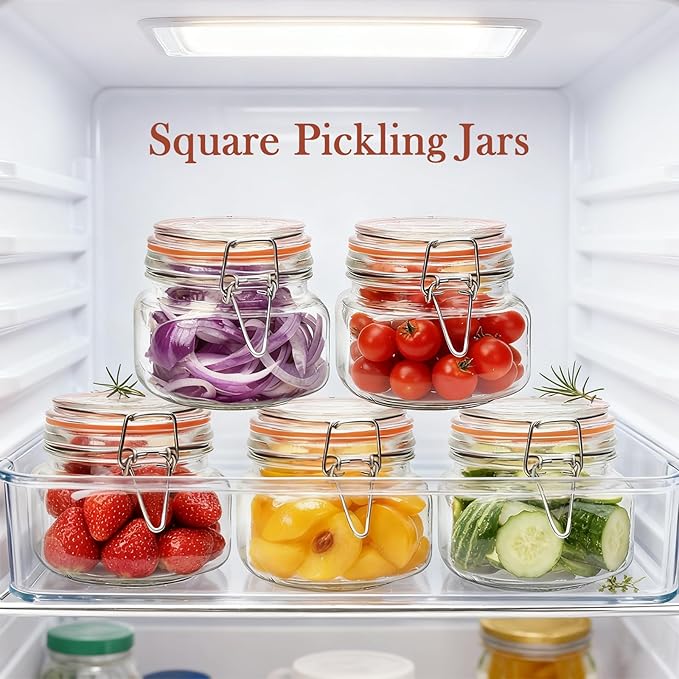 16 oz Glass Jars With Airtight Lids And Leak Proof Rubber Gasket,Wide Mouth Mason Jars With Hinged Lids For Kitchen,Glass Storage Containers 6 Pack - Image 4