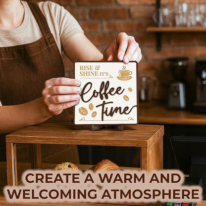 Woodamore Vintage Coffee Sign Decor - Farmhouse Coffee Bar Sign Accessories, Wood Cafe Signs For Kitchen Table Top Decor, Cafe Station Accessories - Image 6