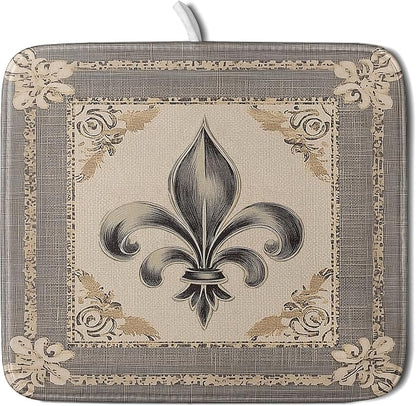 Giwawa Mardi Gras Dish Drying Mat for Kitchen Vintage Fleur De Lis Print Dish Drainer Mats 16x18inch Country Style Dish Drying Rack Pad Protector for Countertop Dining Holiday Decor