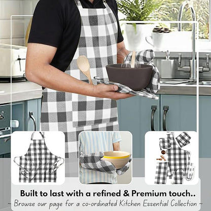 Native Fab Buffalo Plaid Check Oven Mitts and Pot Holders Set of 4, 100% Cotton Heat Resistant Kitchen Gloves, 2 Oven Mitts (7x13), 2 Pot Holders (8x8) for Cooking & Baking, Steel Grey White - Image 2